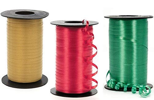 Christmas Curling Ribbon, Red, Emerald, And Gold Curling Ribbon 350 Yards