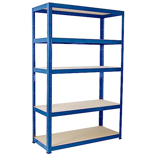 Garage Shelving Unit: 180cm X 90cm X 60cm  Single Bay, Blue 5 Tier Unit  175kg