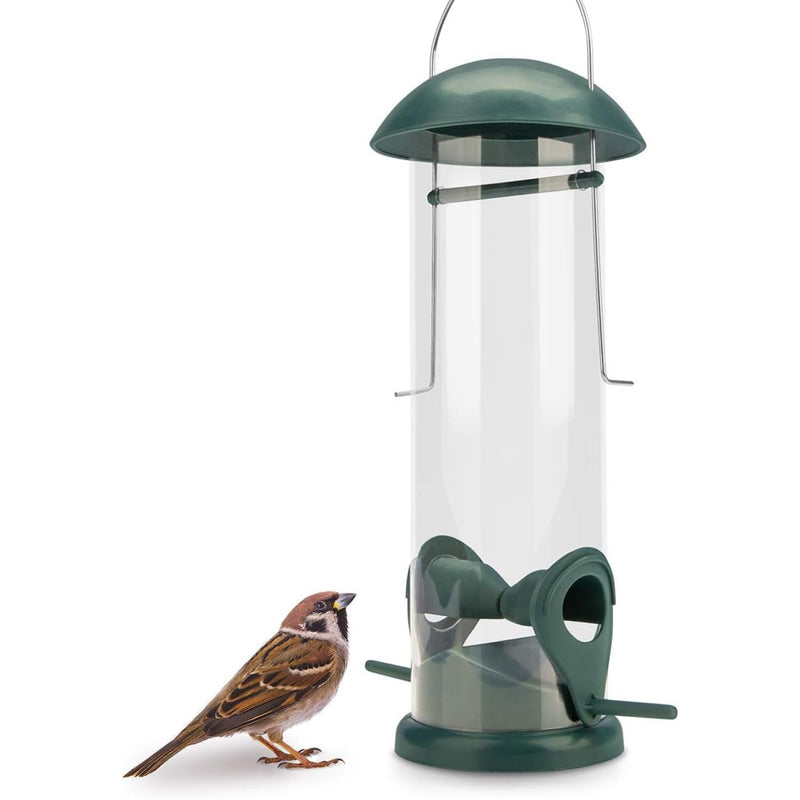 8 Inch Green Seed Bird Feeder - 2 Perches, Bird Feeding Station, Seed