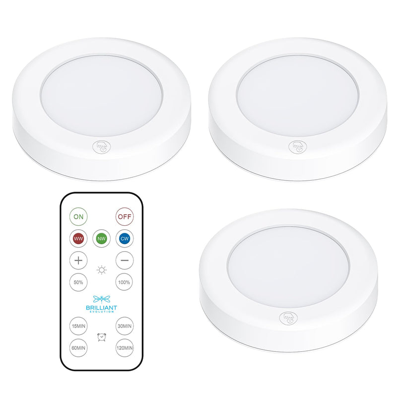 Wireless Led Puck Lights With Remote Control, 3 Pack - Under Cabinet