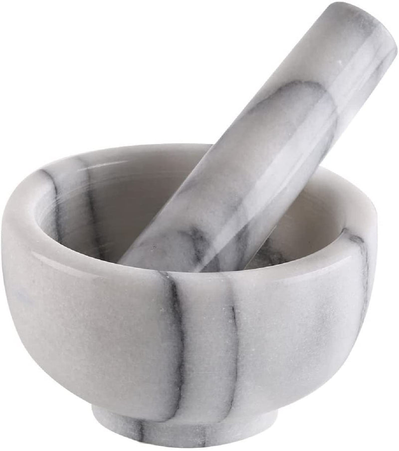 Mortar And Pestle Set, White Marble Stone Mortar And Pestle Grinding Bowl, Small