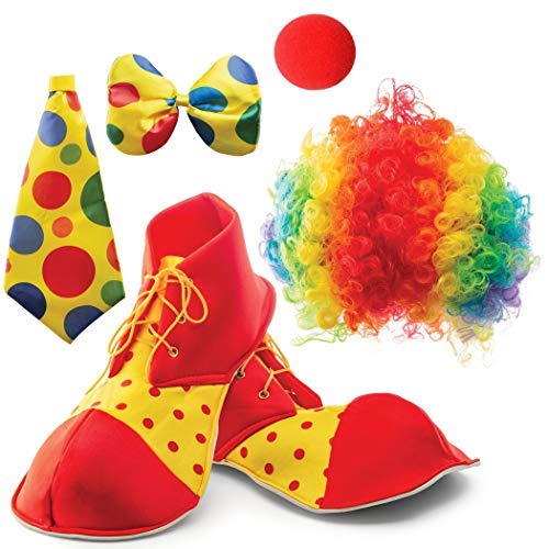 Clown Costume Set - Includes Props, Clown Wig, Nose, Shoes, Bow, Tie -