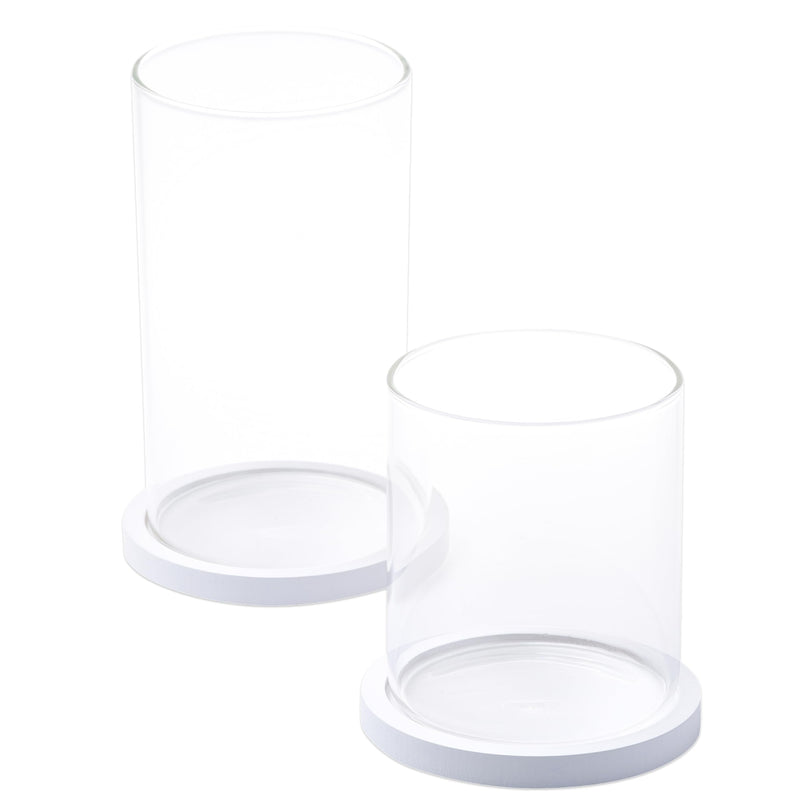 Glass Candles Holders With Wooden Base - Tall Glass Hurricane Candle