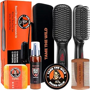 Tame The Wild Pro Beard Straightener For Men Kit - Heated Beard Brush For Men -