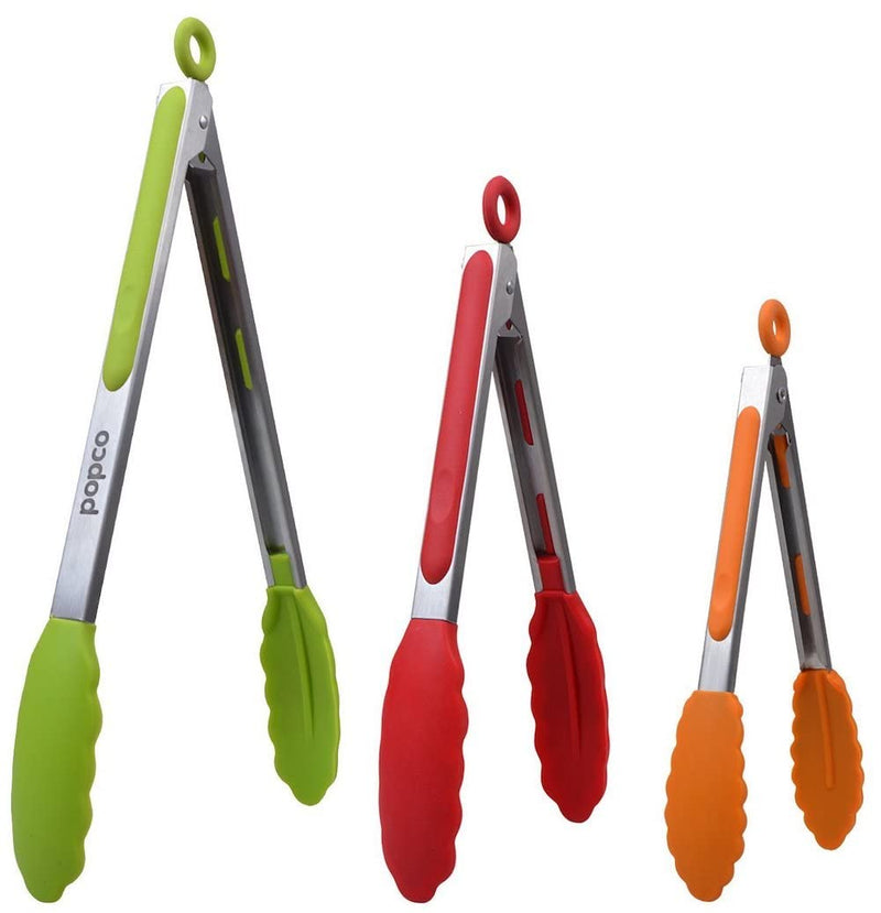 Silicone Tongs For Cooking (3 Food Tongs X 7/9/12") Heavy Duty Stainless Steel