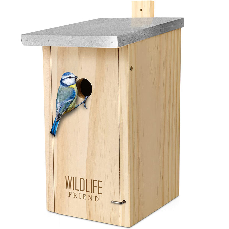 I Nesting Box With Metal Roof - Solid Wood For Blue Tits - Weatherproof