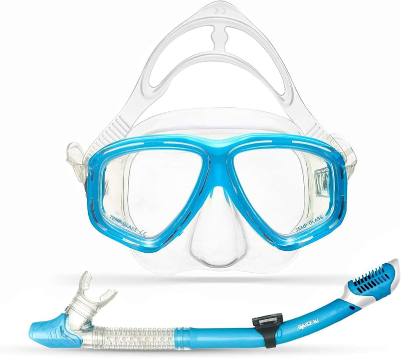 Dry Top Snorkel Mask Set - Impact Resistant Tempered Glass Diving Mask,