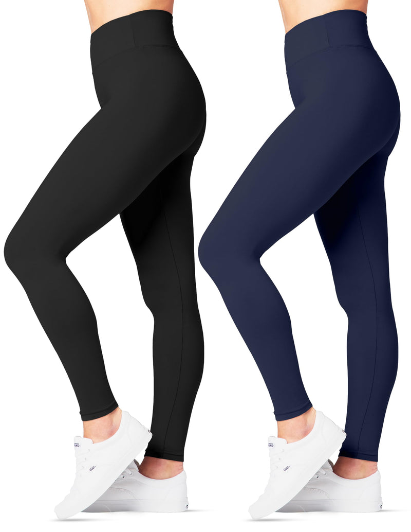 High Waisted Leggings For Women - Full Length, W/Pockets, 2pk Black