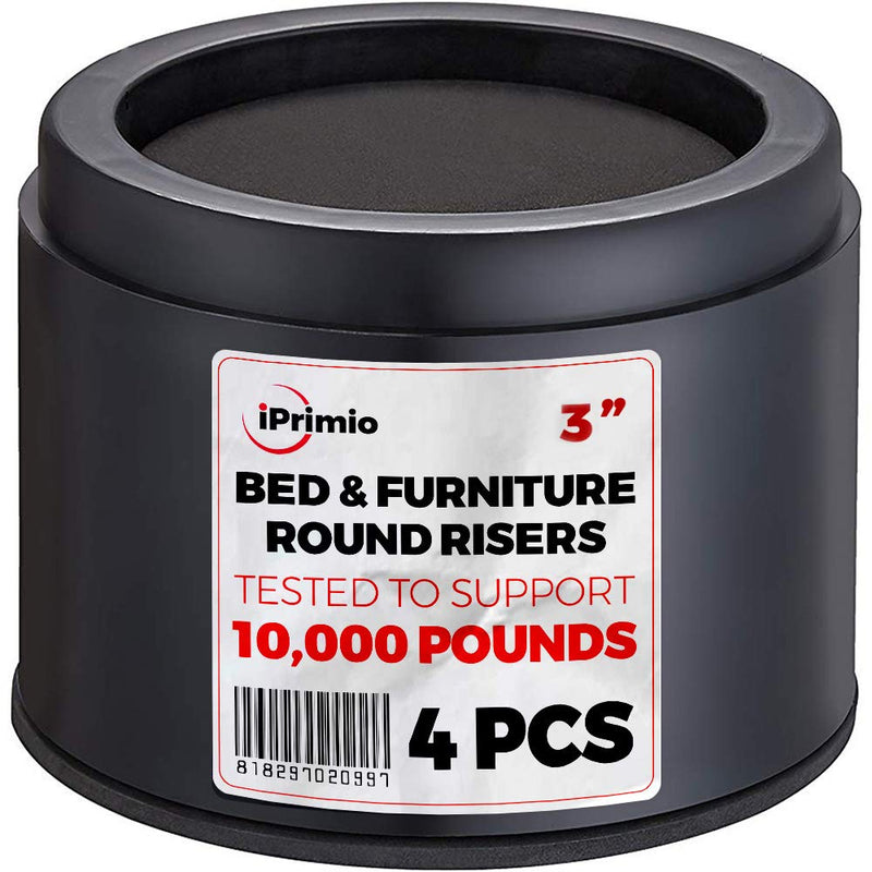 Bed Risers 3 Inch Lift, Round, Heavy Duty, 4 Pack, Up To 10000lbs - Bed Raising