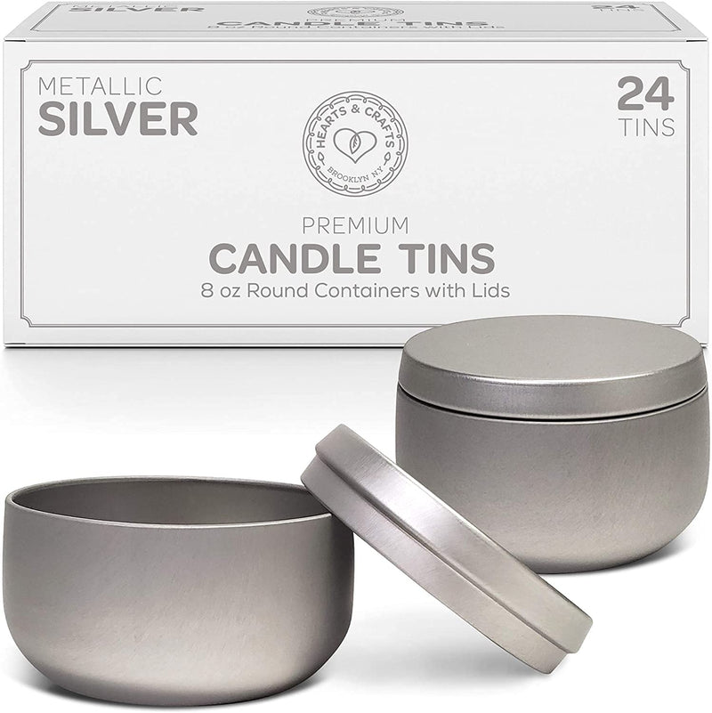 Silver Candle Tins 8 Oz With Lids - 24-Pack Of Bulk Candle Jars For Making