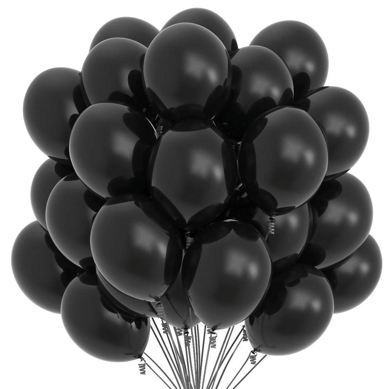 75 Black Party Balloons 12 Inch Black Balloons With Matching Color Ribbon