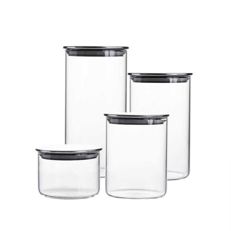 Clear Canister Set With Airtight Stainless Steel Lids  4 Pcs Food Storage