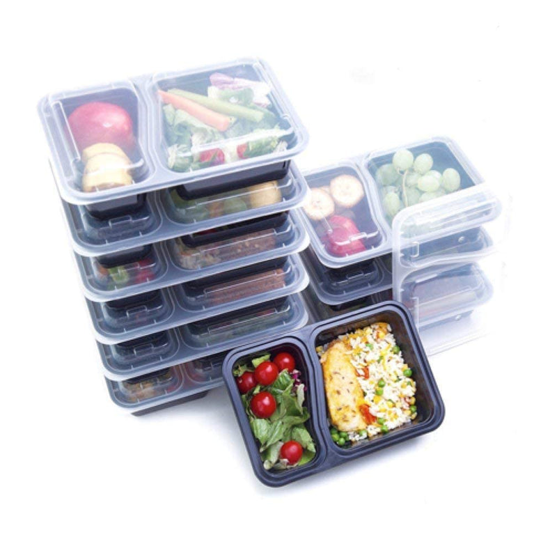 Igadget London (14 Pack) 2 Compartment Bpa Free Meal Prep Containers - With Sauce/Dressing Tubs - Food Boxes, Portion Control, Stackable Lunch Boxes. Microwavable And Dishwasher Safe (2 Compartment)