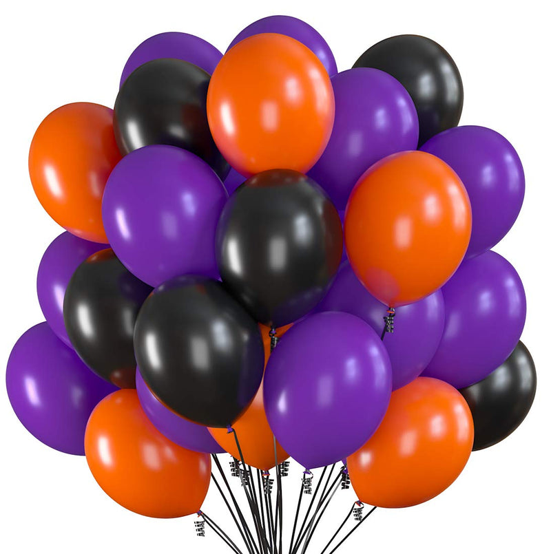 75 Halloween Party Balloons 12 Inch Black, Orange And Purple Balloons With Black