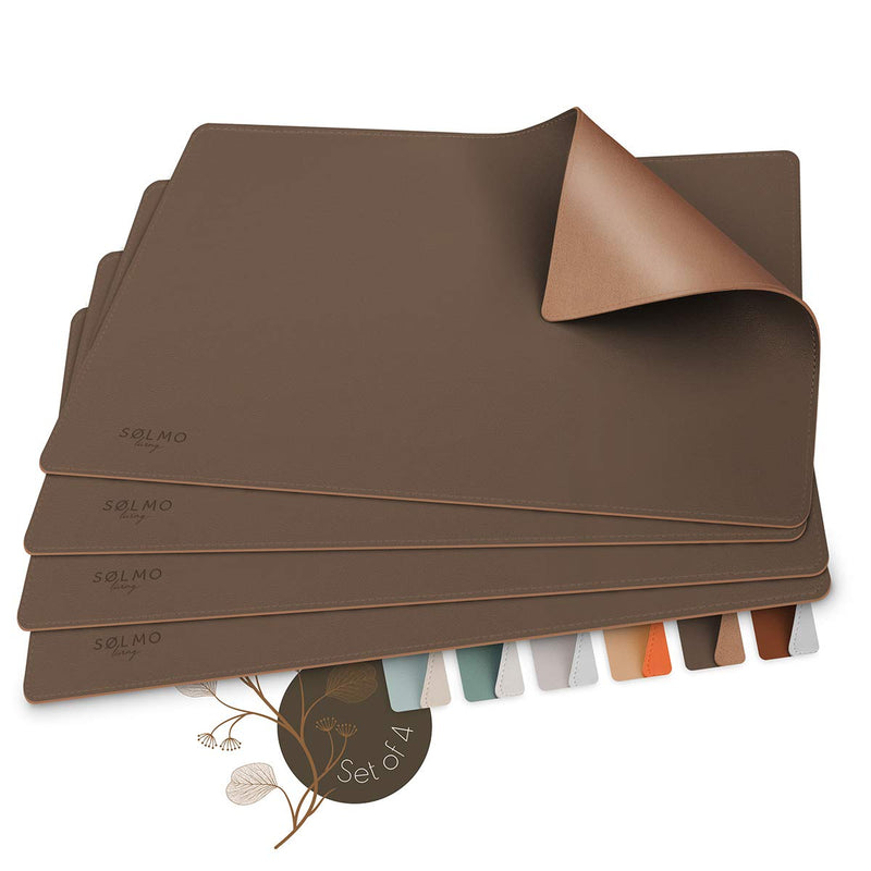 Pu Leather Table Set - Heat Resistant Two-Tone - Set Of 4 Wipeable Placemats