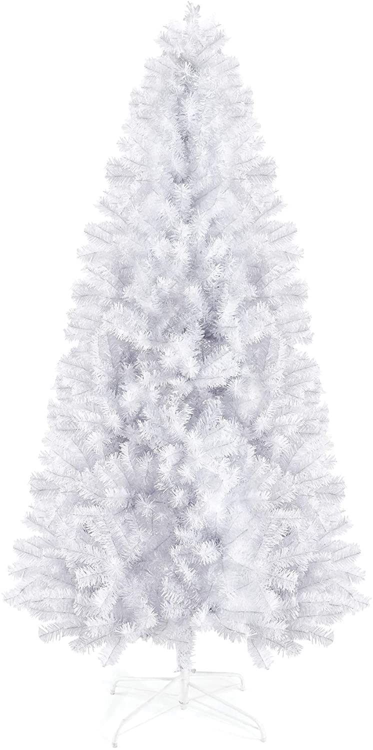 6 Feet White Christmas Tree - Artificial Spruce Hinged White Christmas