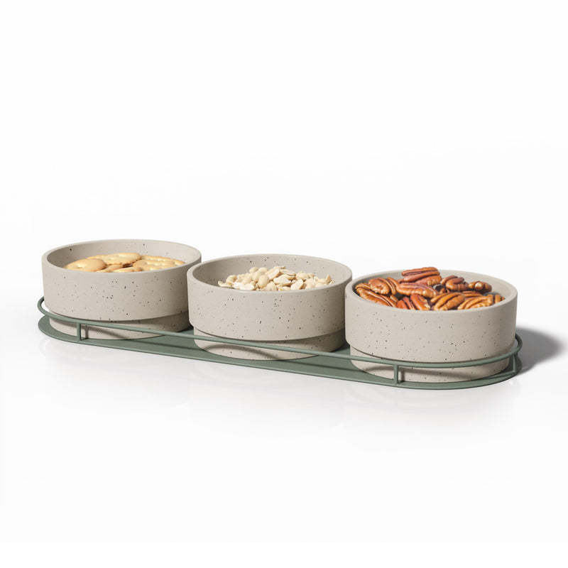 Dip Serving Tray - Snack Platter Round - Ceramic Serving Tray - Chip & Dip Sets