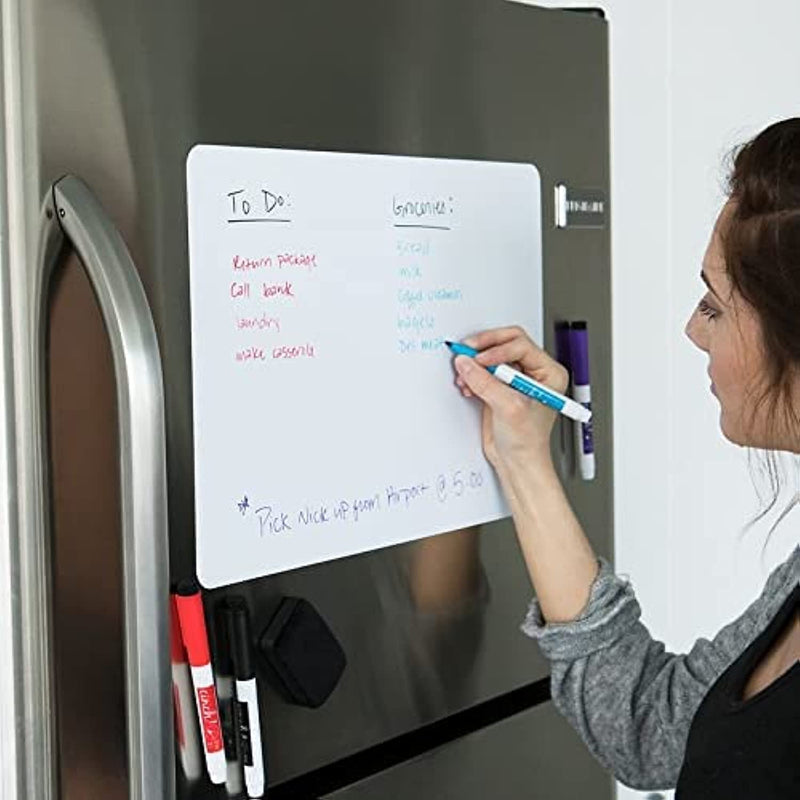 17x11 Stain-Resistant Fridge Whiteboard With 4 Markers & Eraser - Magnetic Dry