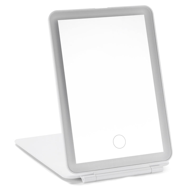 Rechargeable Travel Lighted Makeup Mirror, White - Compact Foldable Led Mirror