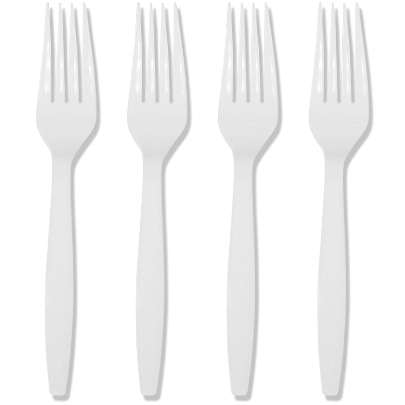 100 White Plastic Forks Heavy-Duty, Heavyweight Plastic Silverware Forks, Fancy