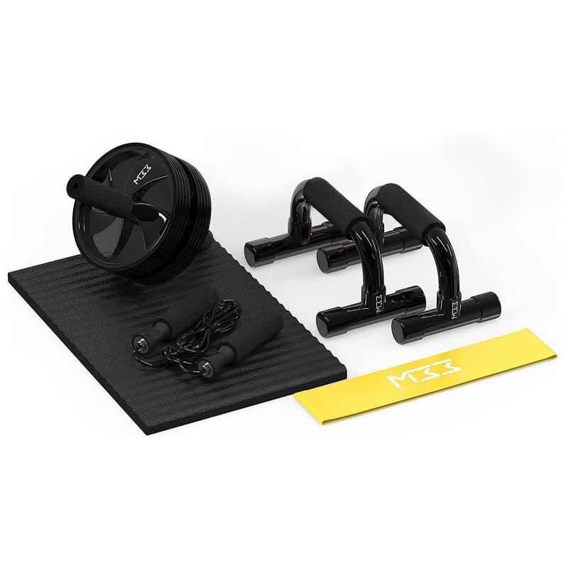 Gym Kit Equipment - Abs Roller Wheel Workout Set With Knee Pad, Push Up Handles