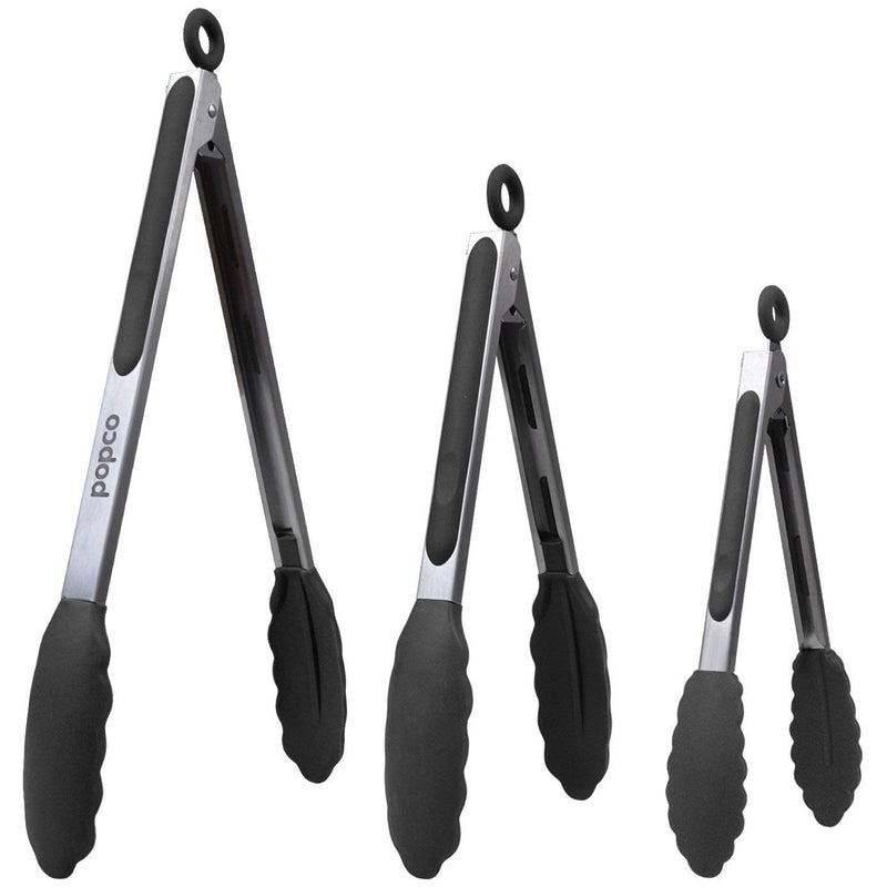 Silicone Tongs For Cooking Grilling (3 Food Tongs X 7/9/12") Heavy Duty