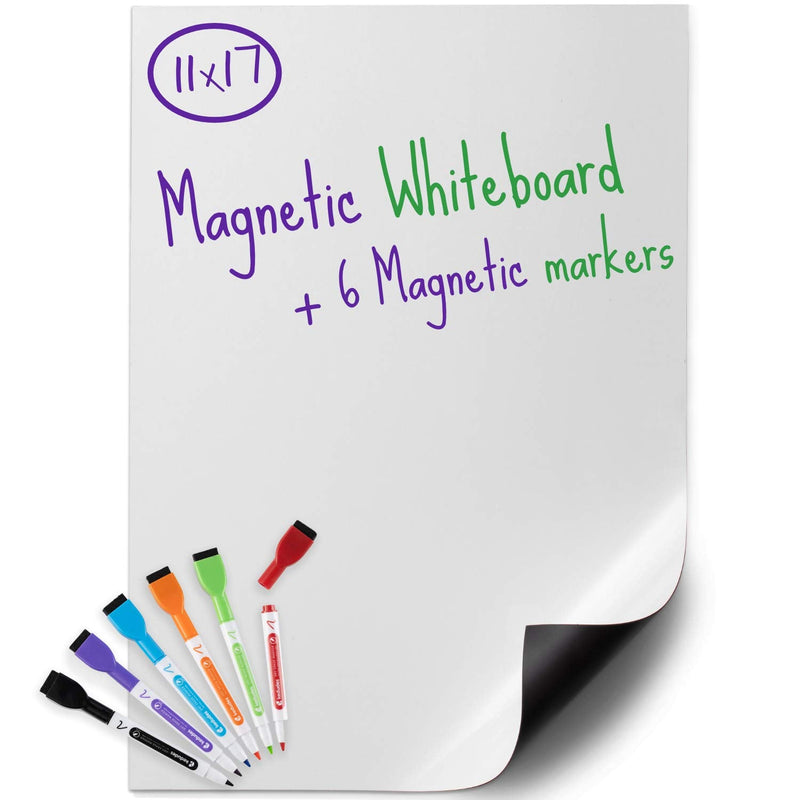 Usa Made Magnetic Dry Erase Board Sheet 17" X 11" With Set Of 6 Markers -