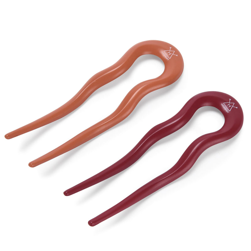 French Hair Pins Orange & Maroon - Pack Of 2 - U Shape Hair Forks - 51&