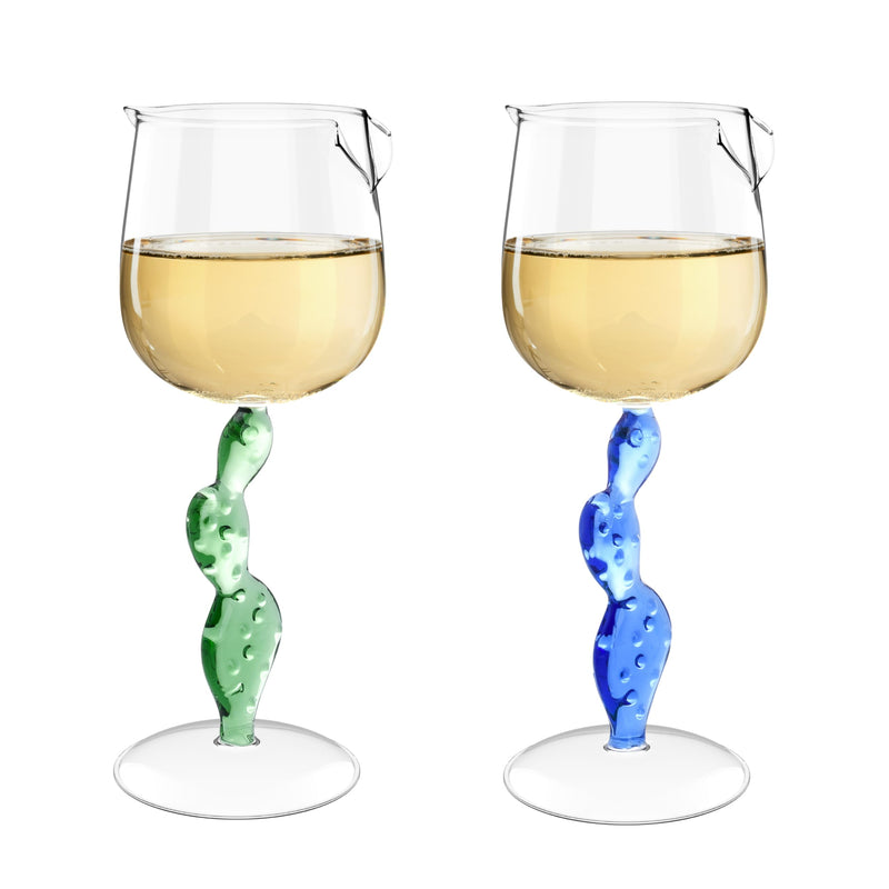 Regal Trunk Wine Glasses - 2 Pack Cactus Shaped Glass 85oz - 3d Rose Design