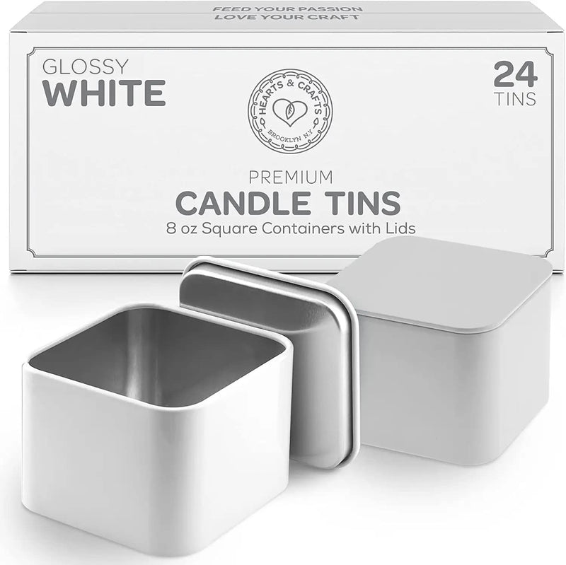 White Square Candle Tins 8 Oz With Lids - 24-Pack Of Bulk Candle Jars