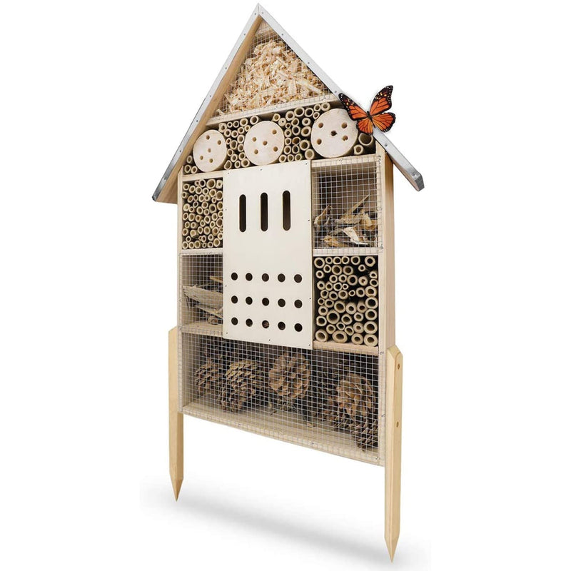 Insect Hotel Xxl Standing - Bee Hotel With Stand 30 Inch, Metal Roof