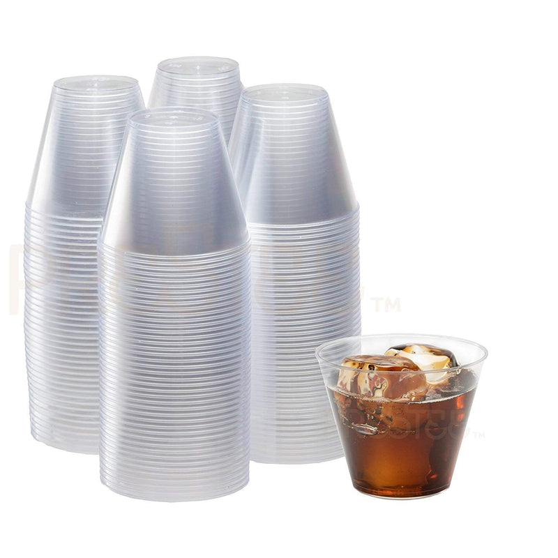 200 Clear Plastic Cups - 9 Ounce, Hard Disposable Cups, Plastic Wine Cups,