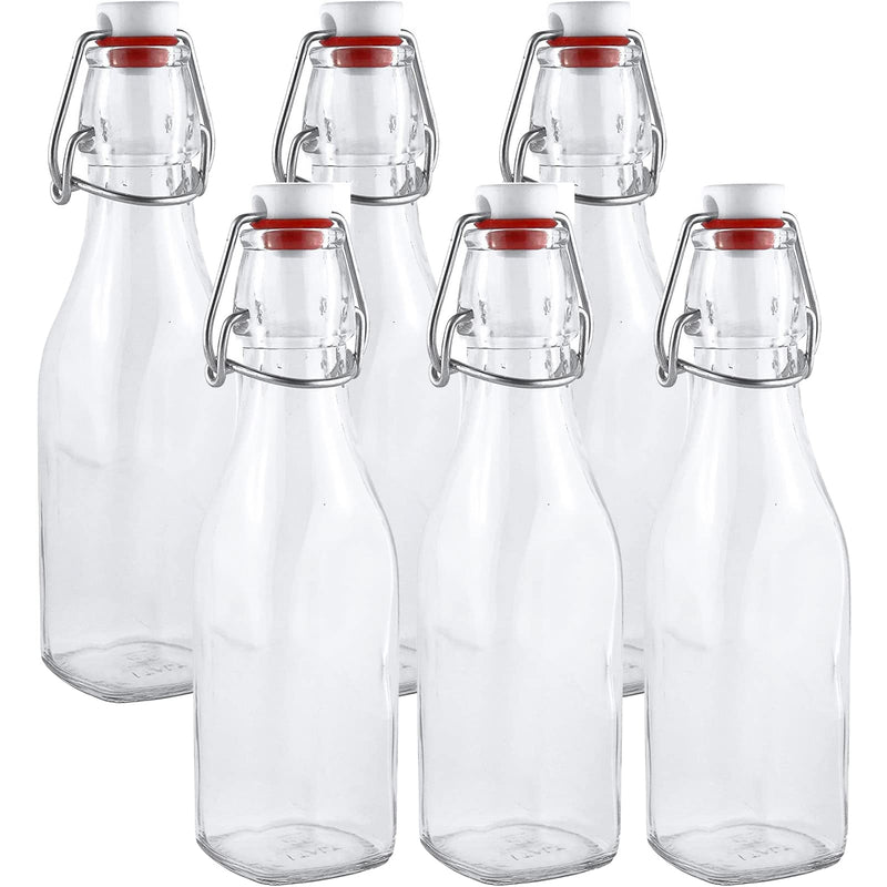 Swing Top Easy Cap Clear Glass Bottles With Caps, Round, 85 Oz, Set Of 6