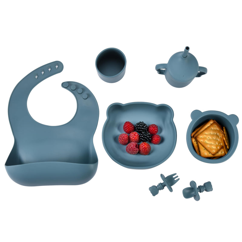 Baby Weaning Set - 7 Pcs - Bear Silicone Baby Plates And Utensils Set