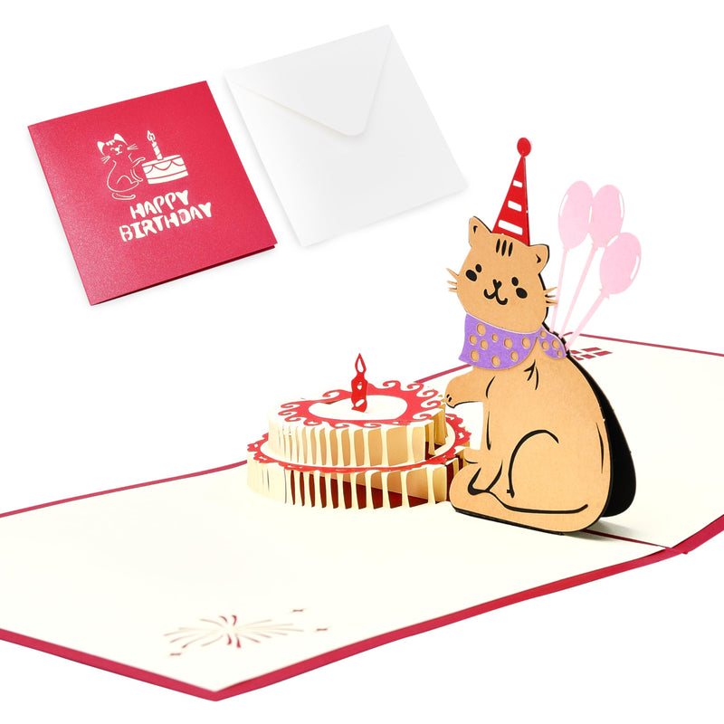 Cat Birthday Card 3d Pop Up - Greeting Card For Cat Lovers - Animated Birthday