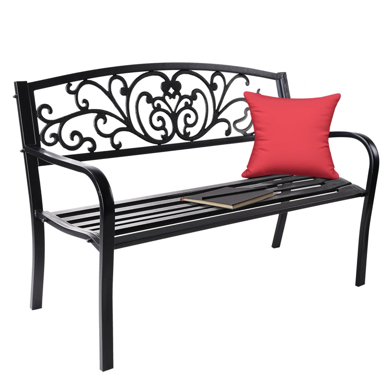 Outdoor Bench Garden Bench With Armrests Steel Metal Bench For Outdoors Lawn