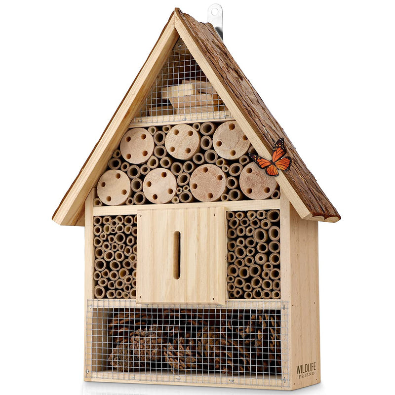 I Large Insect Hotel With Bark Roof Natural, Weatherproof, Insect House