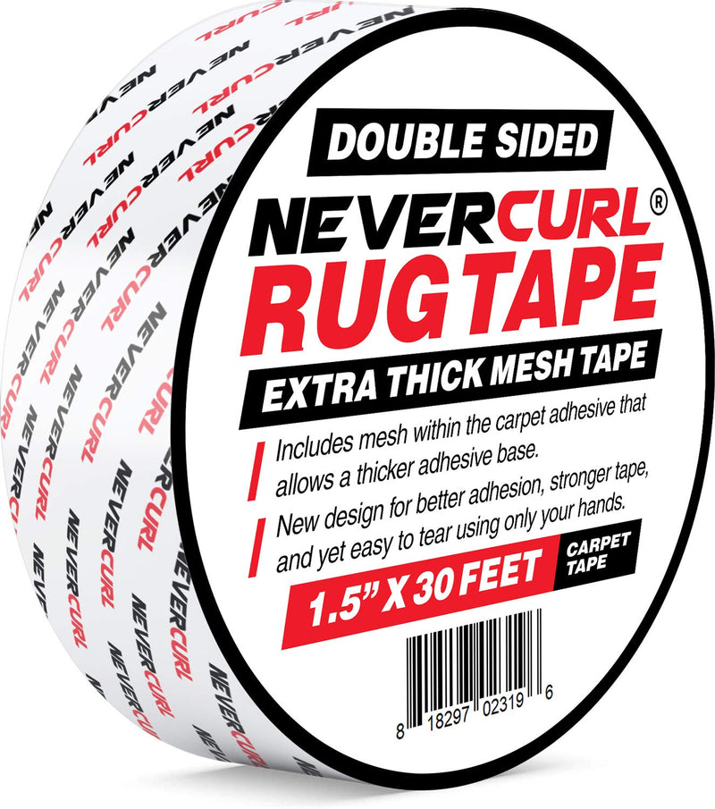 Nevercurl Double Sided Extra Thick Rug Tape For Area Rugs On Carpet With Mesh