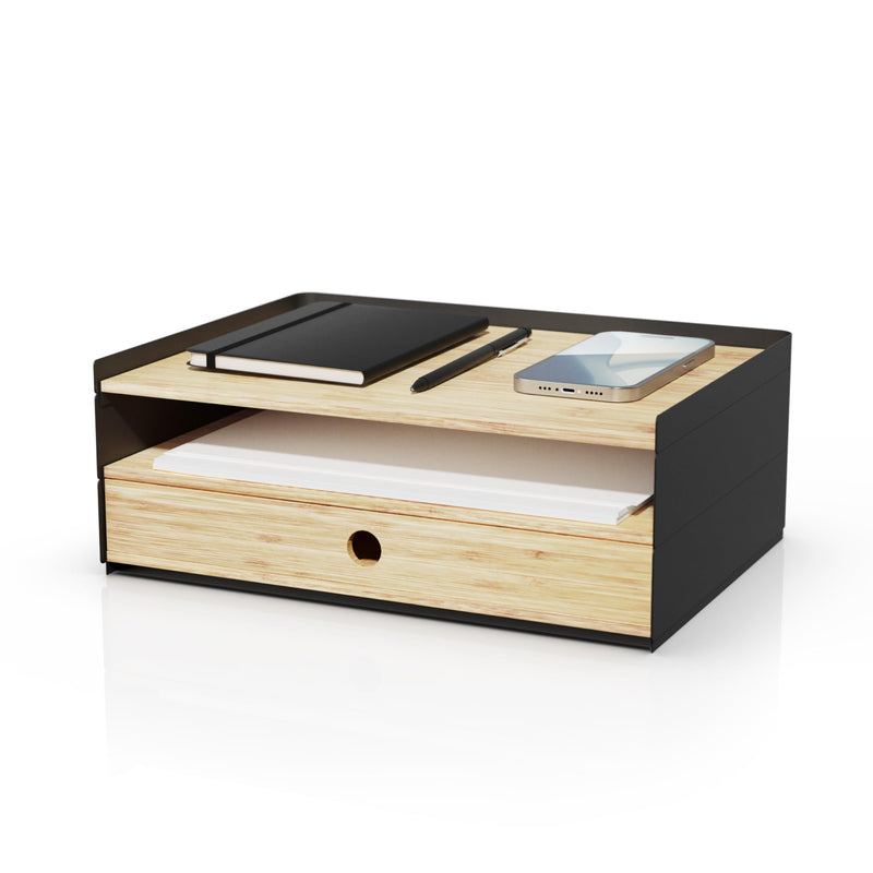 Desk Top Organizer With Drawers - High Quality Wood, 2-Tier, Ideal