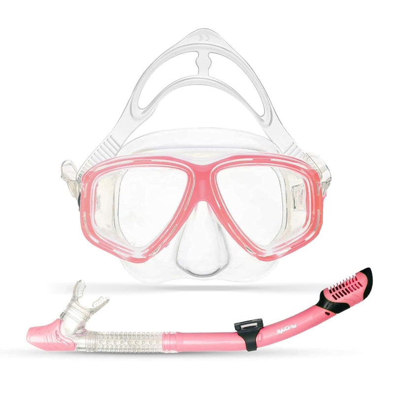 Dry Top Snorkel Set For Adults - Tempered Glass Diving Mask, Anti-Fog