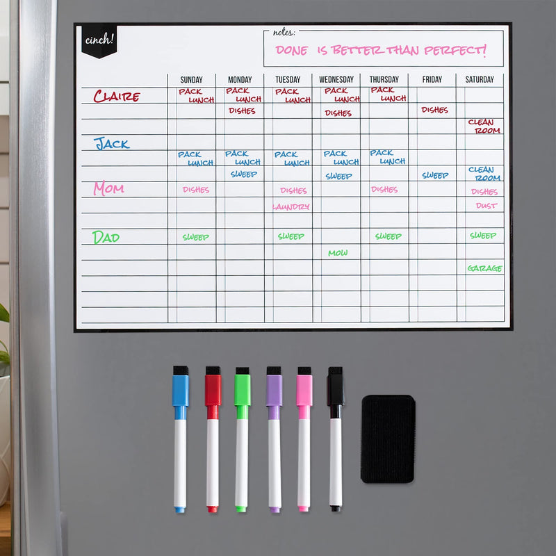 Magnetic Dry Erase Chore Chart For Multiple Kids (17x12") - 6 Whiteboard Markers