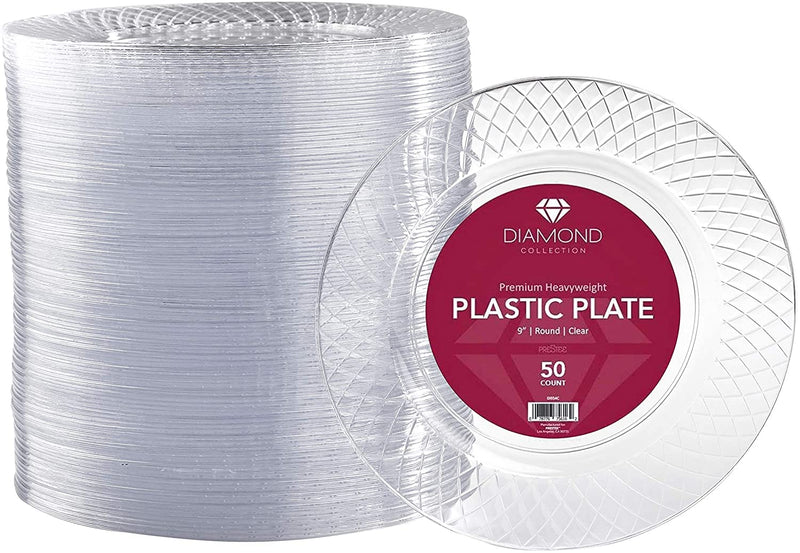 Plastic Clear Disposable Plates, 50ct Clear Plastic Plates 9 Inch - Heavy Duty