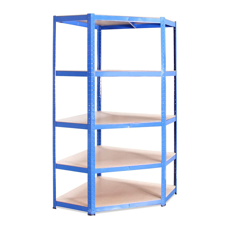 Garage Corner Shelving Unit: 180 X 90 X 90 X 30 X 84 Cm  Single Bay, Blue 5 Tier