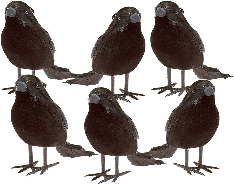 6pcs Black-Feathered Small Crows Halloween Decorations  Outdoor&Indoor Decor