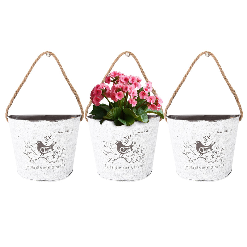 Galvanized Flower Buckets - White Galvanized Wall Decor - Metal Indoor