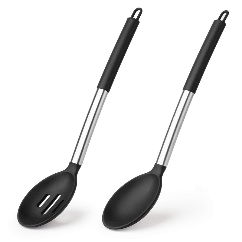 Solid And Slotted Cooking Spoon Large Silicone Cooking Spoon, Non Stick Solid