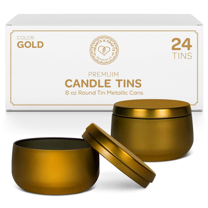 Gold Candle Tins 8 Oz With Lids - 24-Pack Of Bulk Candle Jars For Making