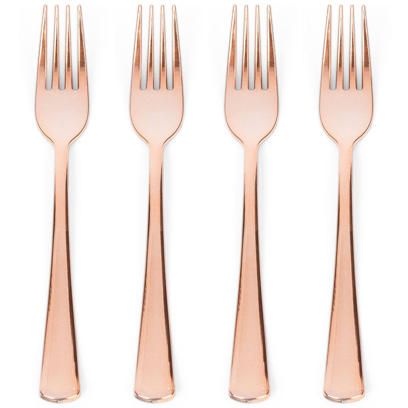 100 Rose Gold Plastic Forks Heavy-Duty, Heavyweight Plastic Silverware Forks