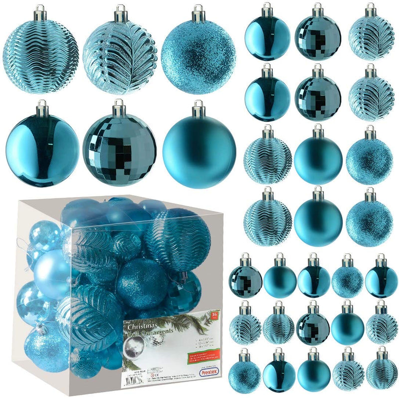 Acid Blue Christmas Ball Ornaments For Christmas Decorations - 36 Pieces Xmas