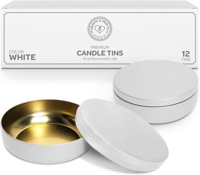 White Candle Tins 16 Oz With Lids - 12-Pack Of Bulk Candle Jars For Making